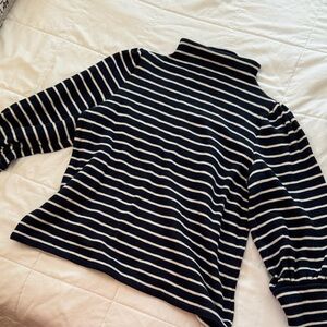 Madewell Navy and White Striped Turtleneck Sweater